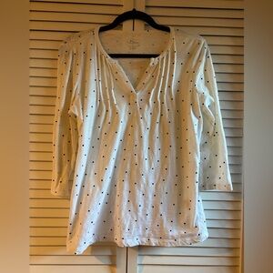 L.L. Bean Women's Cream 3/4 sleeve Top with Black Dots - 100% Cotton